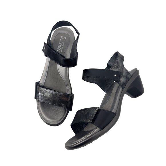 Naot Womens Black/Metallic Double Strap Leather Heeled Sandals Size 37 - Picture 7 of 13